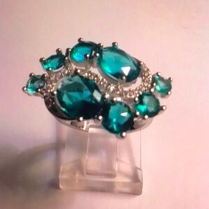 Aqua Apatite Stamped 925 Sterling Silver Ring